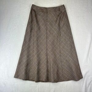 Talbots Skirt Womens 4P Brown Plaid A-Line Midi Wool Blend Dark Academia VTG